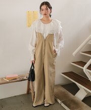 フロントファスナーデザインデニムキャミソールサロペット