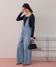 フロントファスナーデザインデニムキャミソールサロペット