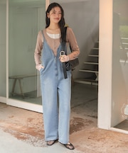 フロントファスナーデザインデニムキャミソールサロペット