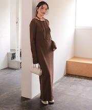 チョーカー付きリブワンピース