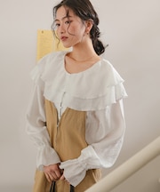 ペプラムギャザーラッフルフリルブラウス