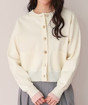 デザイン釦ポケットニットカーディガン