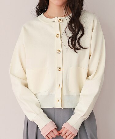 デザイン釦ポケットニットカーディガン