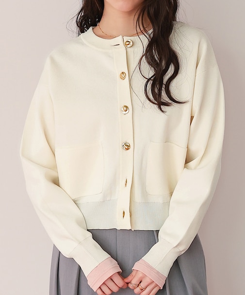 デザイン釦ポケットニットカーディガン