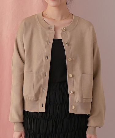 デザイン釦ポケットニットカーディガン