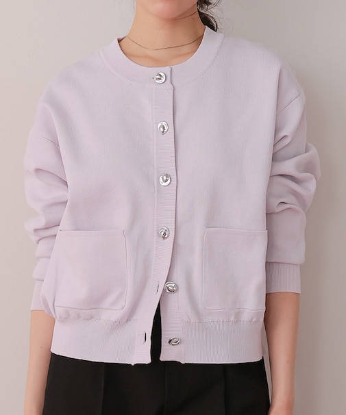 デザイン釦ポケットニットカーディガン