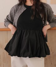 カップ付きバルーンペプラムトップス