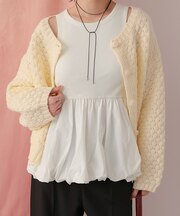 カップ付きバルーンペプラムトップス