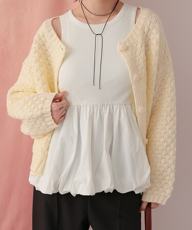 カップ付きバルーンペプラムトップス