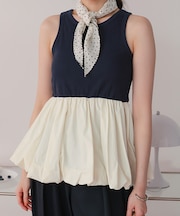 カップ付きバルーンペプラムトップス