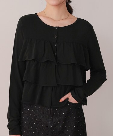 ティアードフリルニットカーディガン/トップス