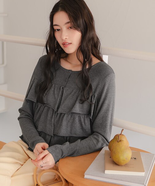 ティアードフリルニットカーディガン/トップス