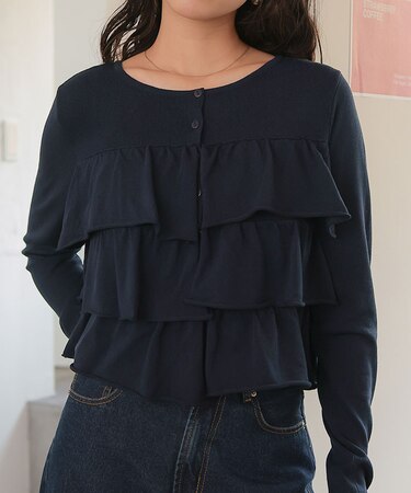 ティアードフリルニットカーディガン/トップス