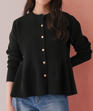 ゴールド釦ペプラムニットカーディガン