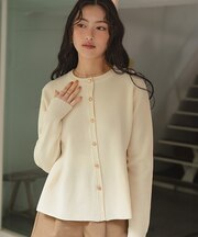 ゴールド釦ペプラムニットカーディガン