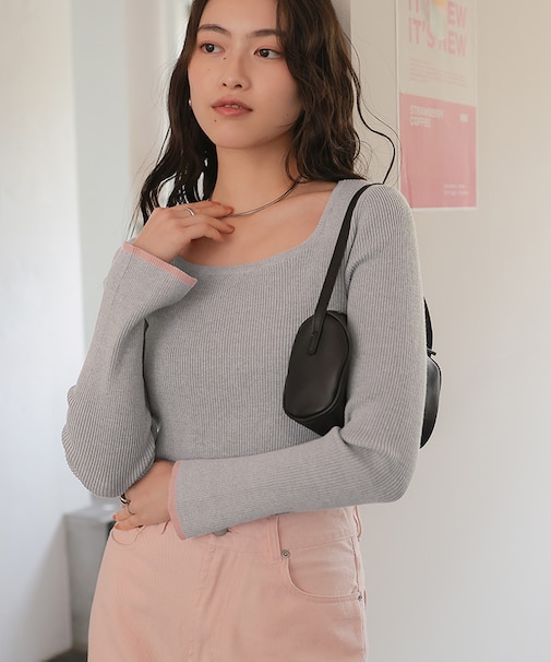 UVケア/抗ピルスクエアリブニット