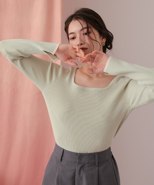 UVケア/抗ピルスクエアリブニット