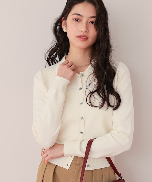 ポロ襟ニットカーディガン/トップス