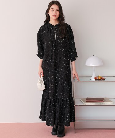 スキッパーティアードロングスリーブワンピース