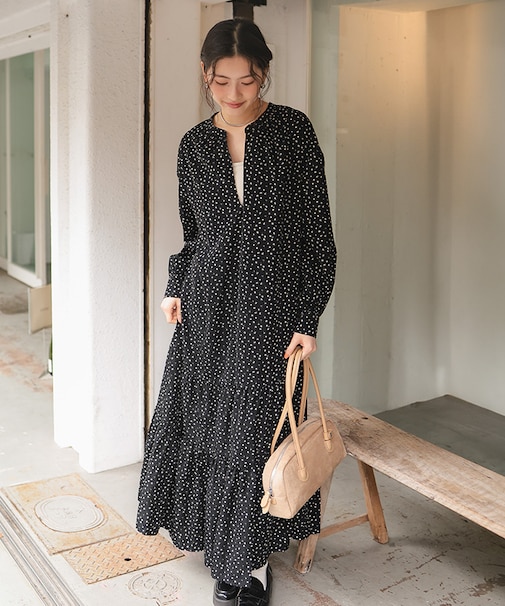 スキッパーティアードロングスリーブワンピース