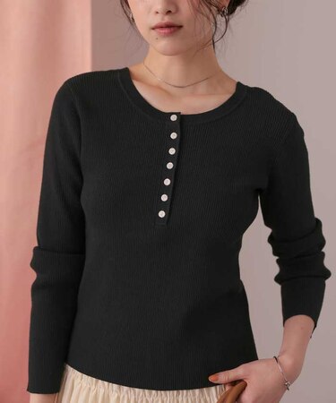 前後2wayUVケア/抗ピルヘンリーネックリブニット