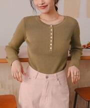 前後2wayUVケア/抗ピルヘンリーネックリブニット