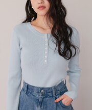 前後2wayUVケア/抗ピルヘンリーネックリブニット