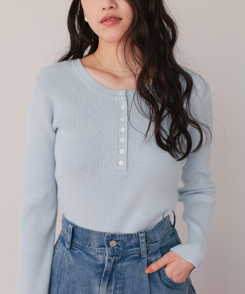 前後2wayUVケア/抗ピルヘンリーネックリブニット