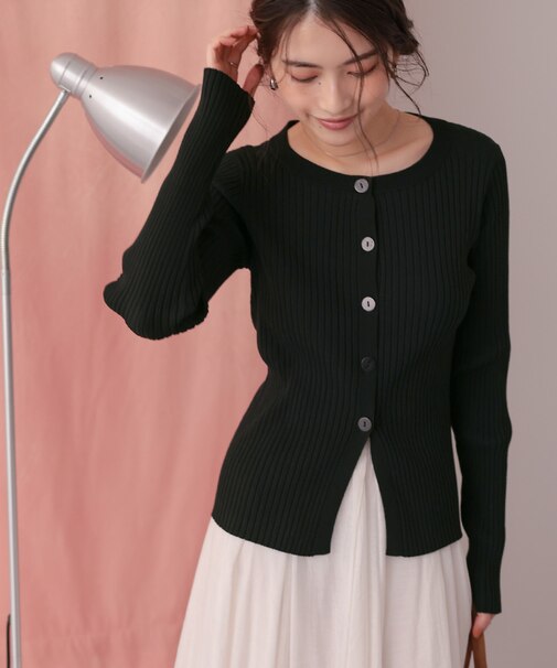 ミドル丈リブニットカーディガン