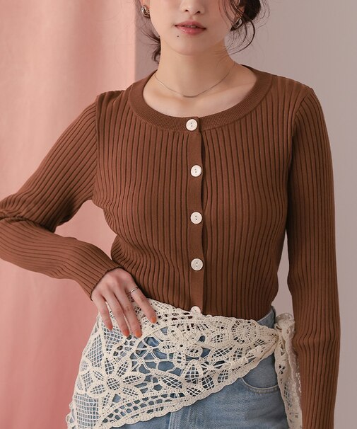 ミドル丈リブニットカーディガン