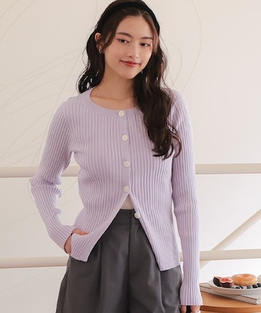 ミドル丈リブニットカーディガン