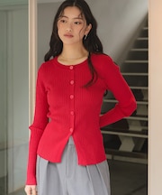 ミドル丈リブニットカーディガン