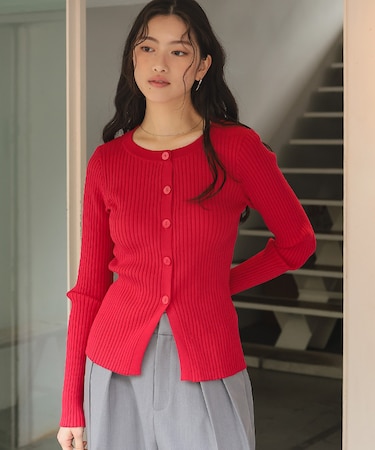 ミドル丈リブニットカーディガン