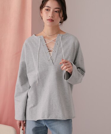 レースアップデザインプルオーバー