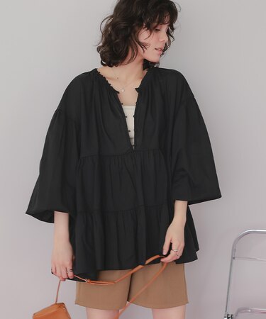 コットンボイルティアードチュニック/トップス