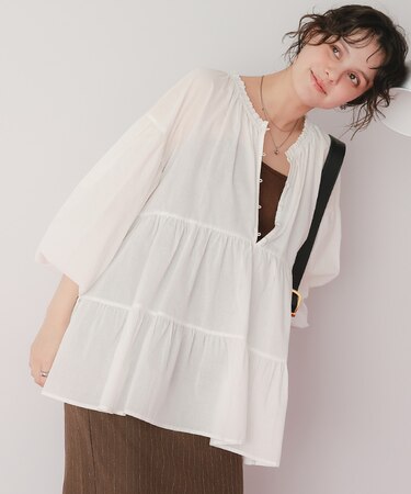 コットンボイルティアードチュニック/トップス
