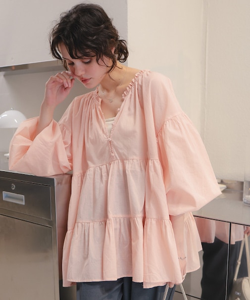 コットンボイルティアードチュニック/トップス