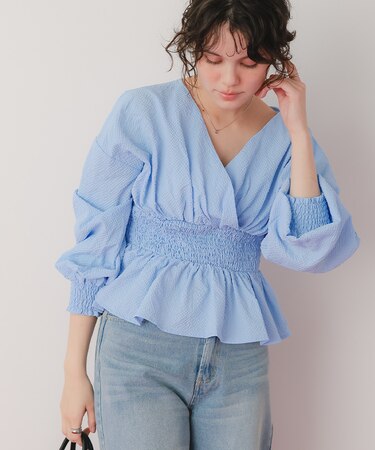 カシュクールペプラムショートトップス