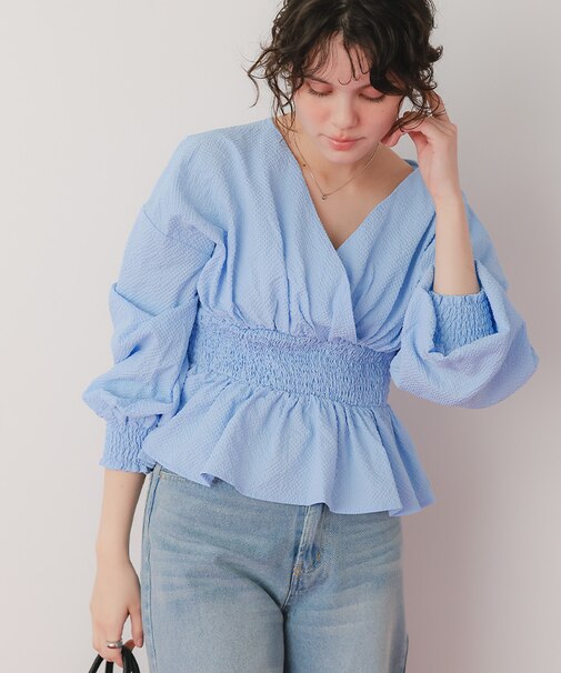 カシュクールペプラムショートトップス