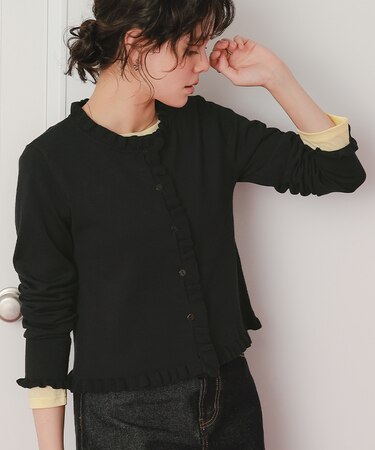 UVケア/抗ピルプチフリルデザインニットカーディガン