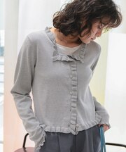 UVケア/抗ピルプチフリルデザインニットカーディガン