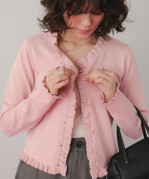 UVケア/抗ピルプチフリルデザインニットカーディガン