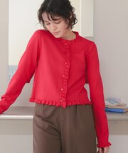 UVケア/抗ピルプチフリルデザインニットカーディガン