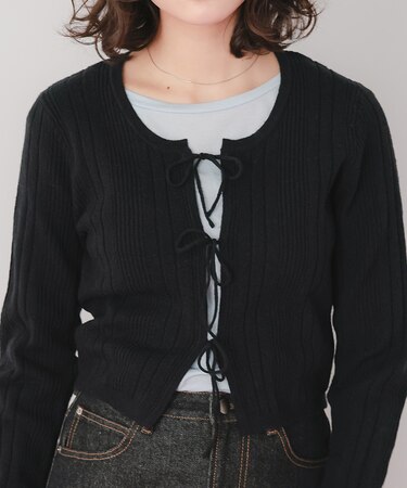 リボンデザインニットカーディガン