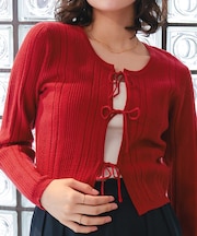 リボンデザインニットカーディガン