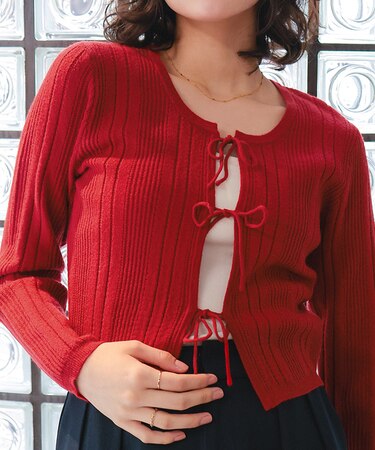 リボンデザインニットカーディガン