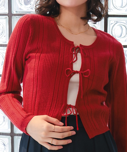 リボンデザインニットカーディガン