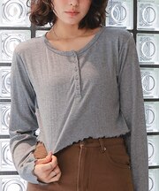 コンパクトヘンリーネックロングスリーブトップス