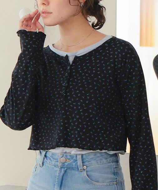 コンパクトヘンリーネックロングスリーブトップス