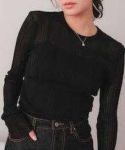 クルーネックランダムリブシアーニット